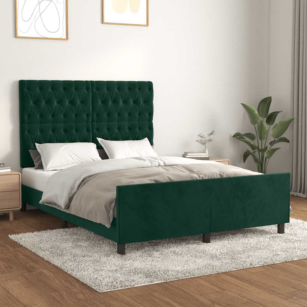 Bettgestell ohne Matratze Dunkelgrün 140x200 cm Samt