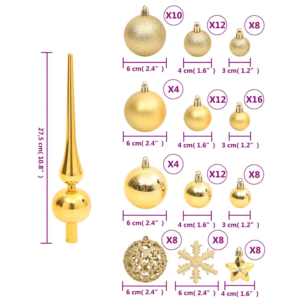111-tlg. Weihnachtskugel-Set Golden Polystyrol