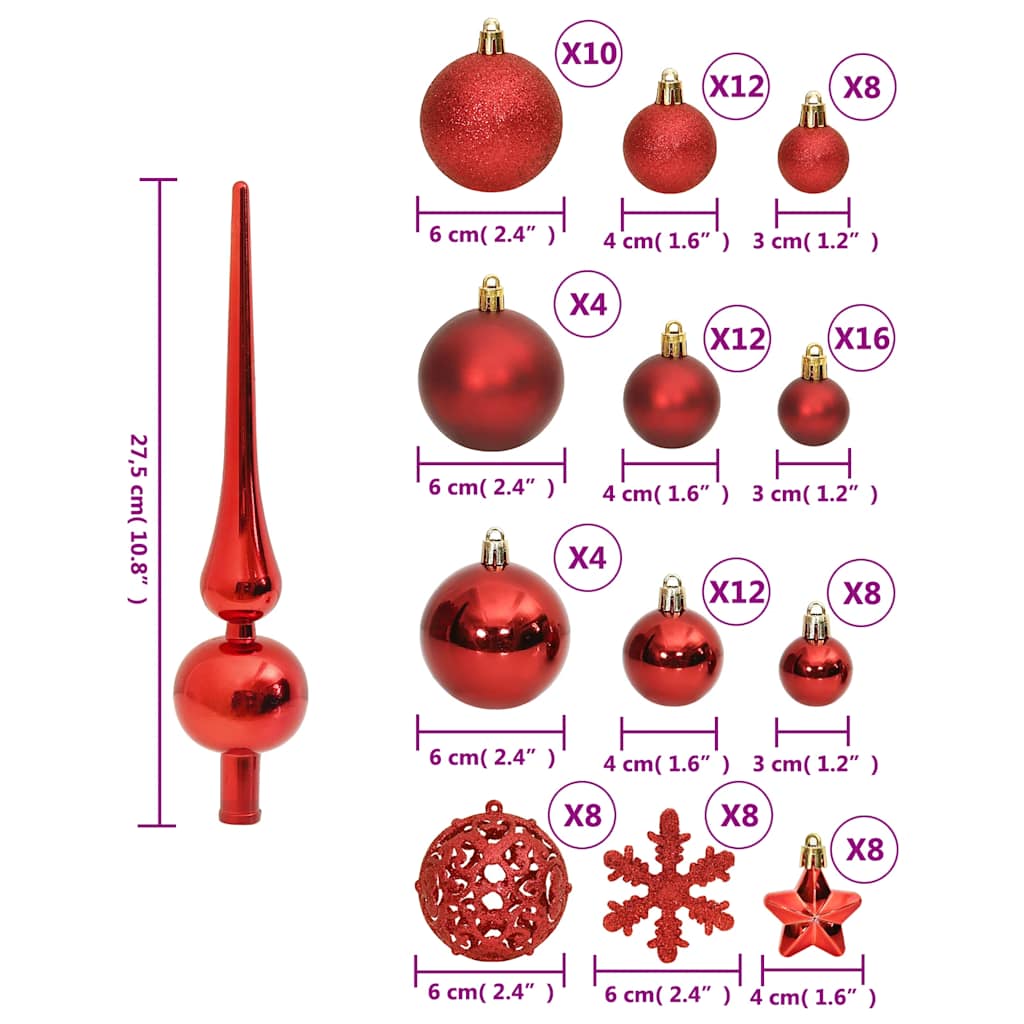 111-tlg. Weihnachtskugel-Set Rot Polystyrol