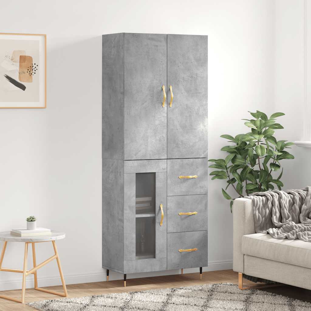 Highboard Betongrau 69,5x34x180 cm Holzwerkstoff