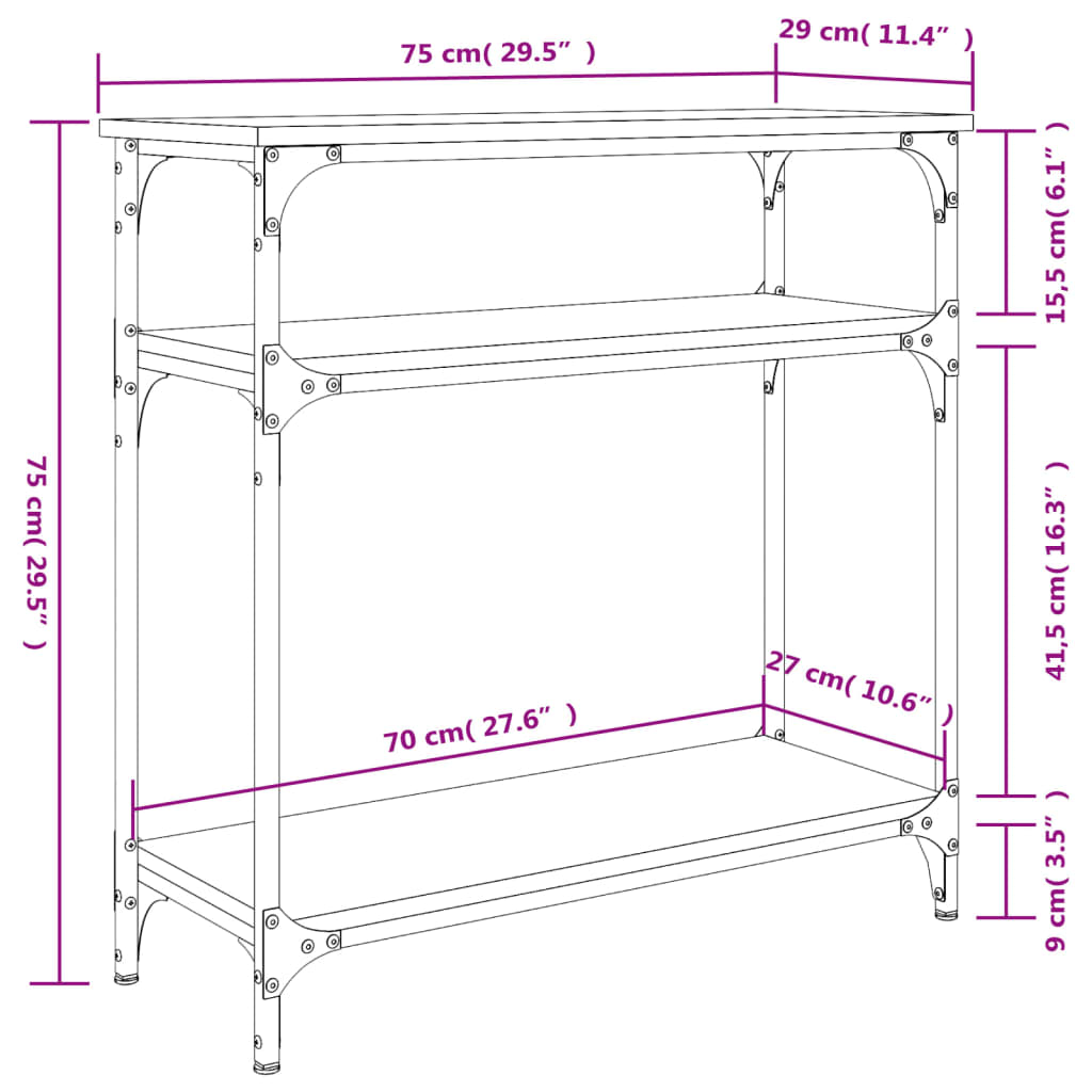 Konsolentisch Grau Sonoma 75x29x75 cm Holzwerkstoff