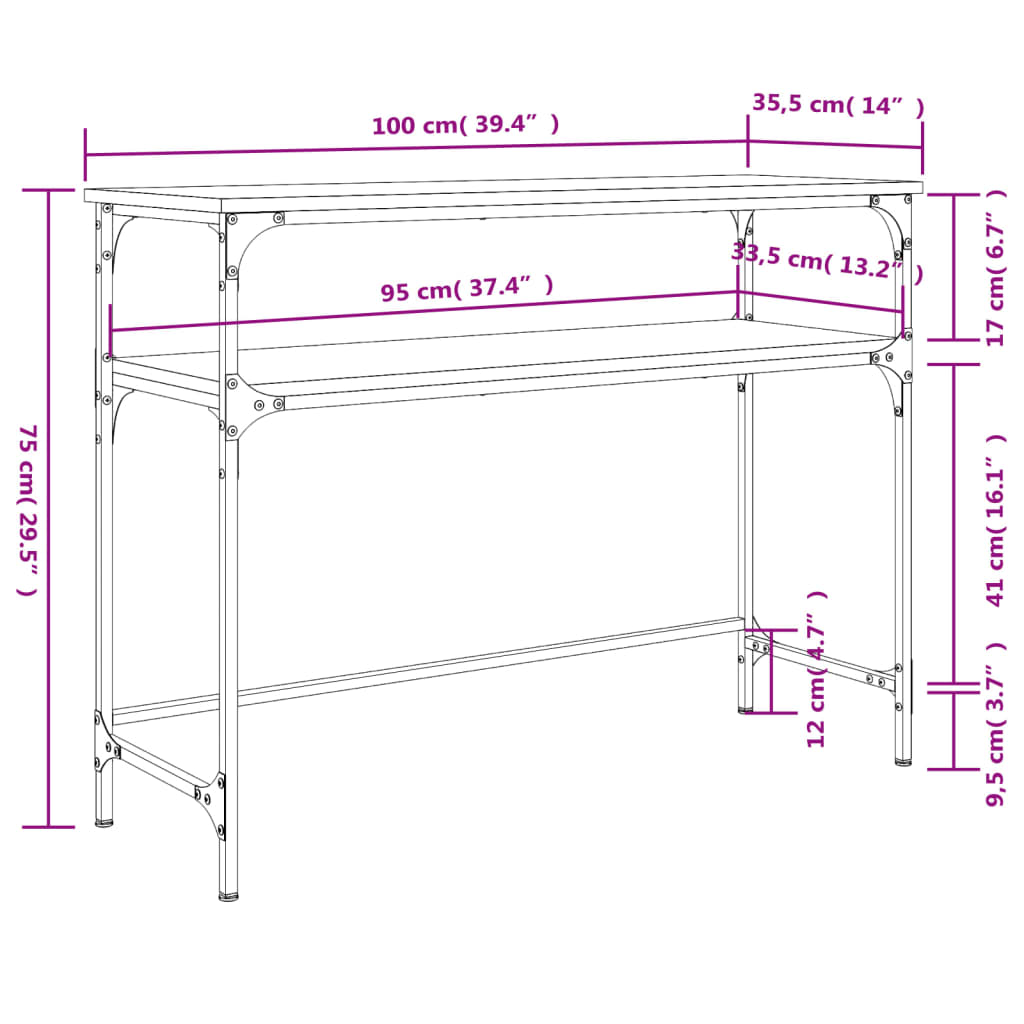 Konsolentisch Grau Sonoma 100x35,5x75 cm Holzwerkstoff
