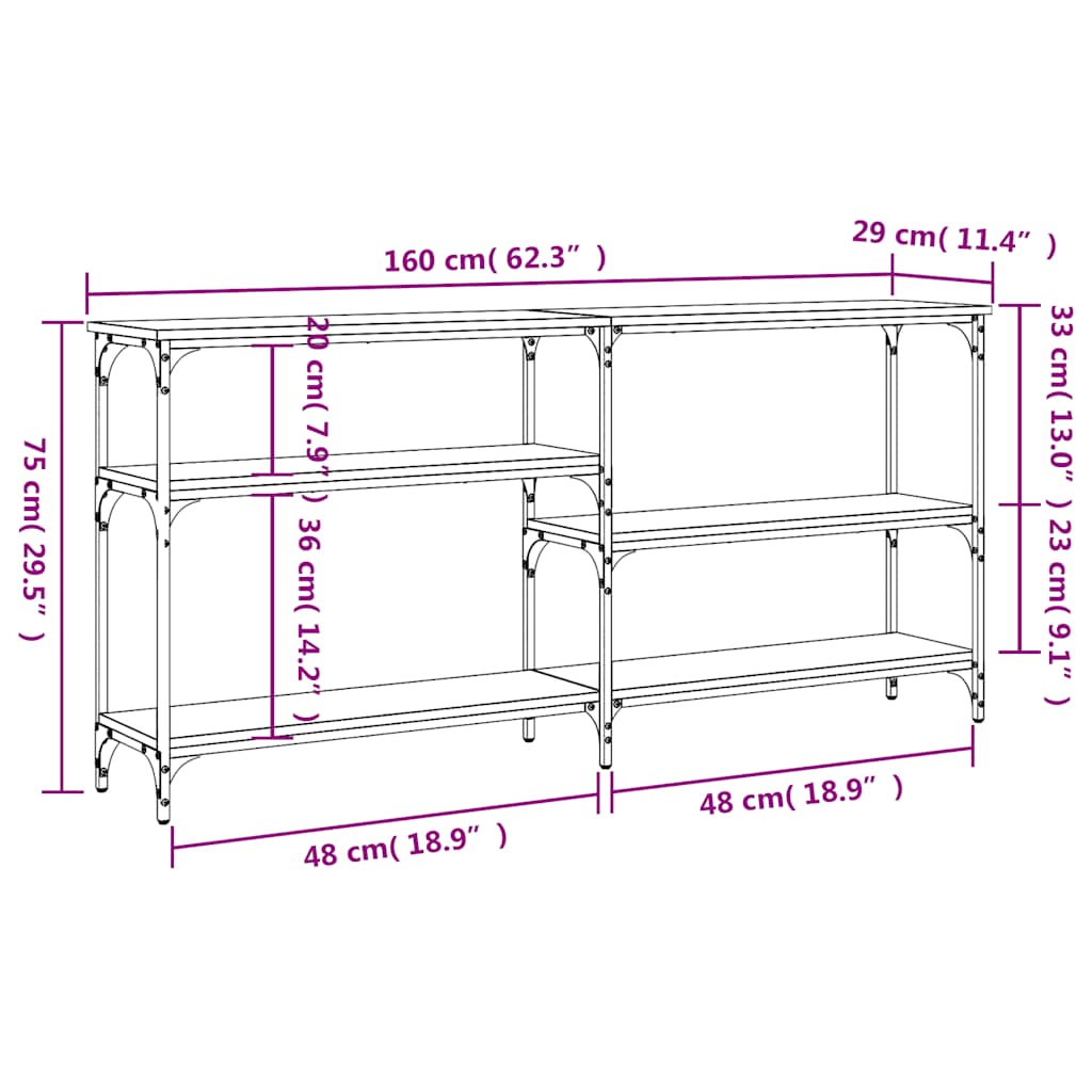 Konsolentisch Grau Sonoma 160x29x75 cm Holzwerkstoff