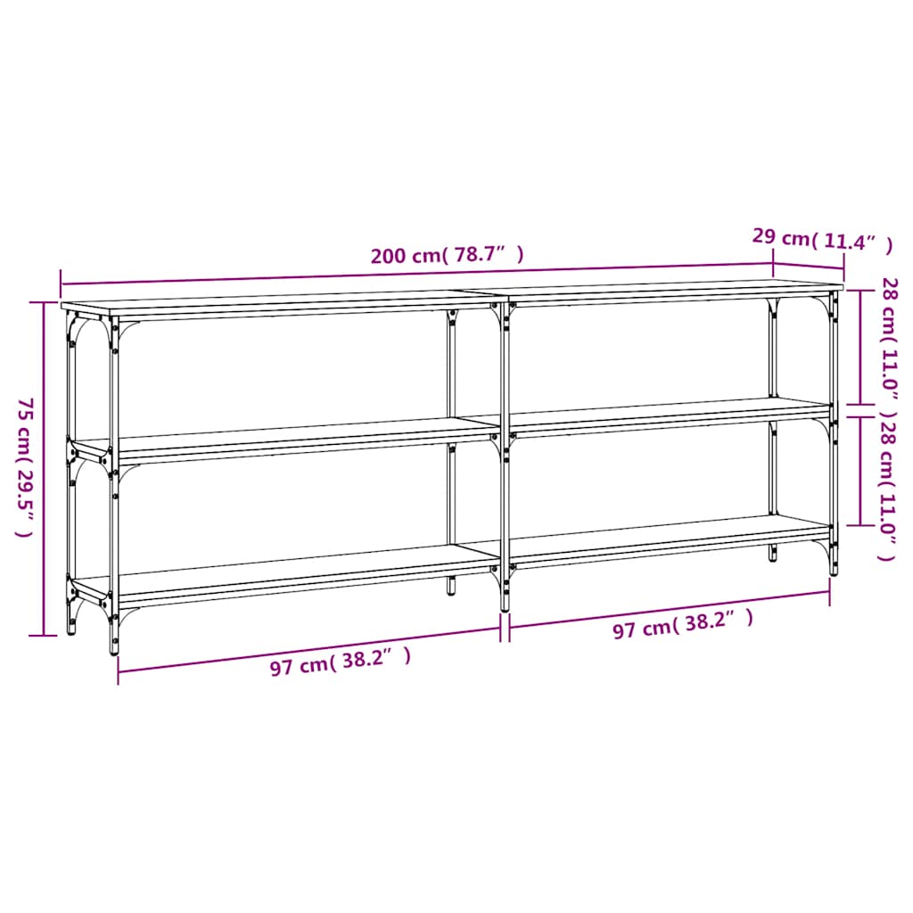 Konsolentisch Schwarz 200x29x75 cm Holzwerkstoff