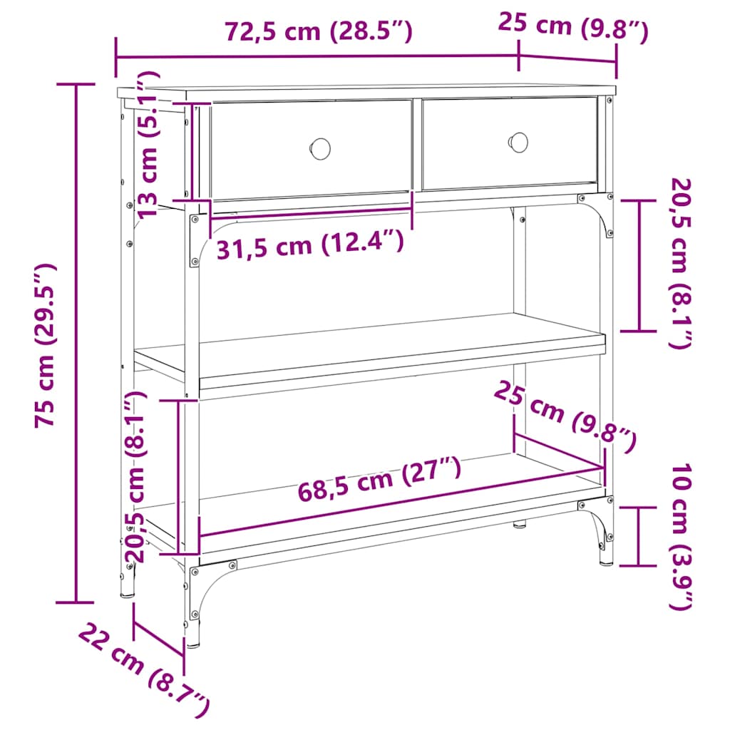 Konsolentisch Räuchereiche 72,5x25x75 cm Holzwerkstoff