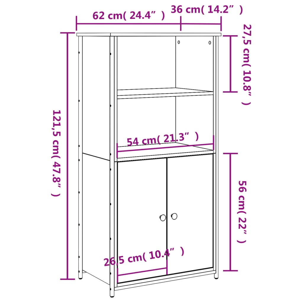 Highboard Grau Sonoma 62x36x121,5 cm Holzwerkstoff