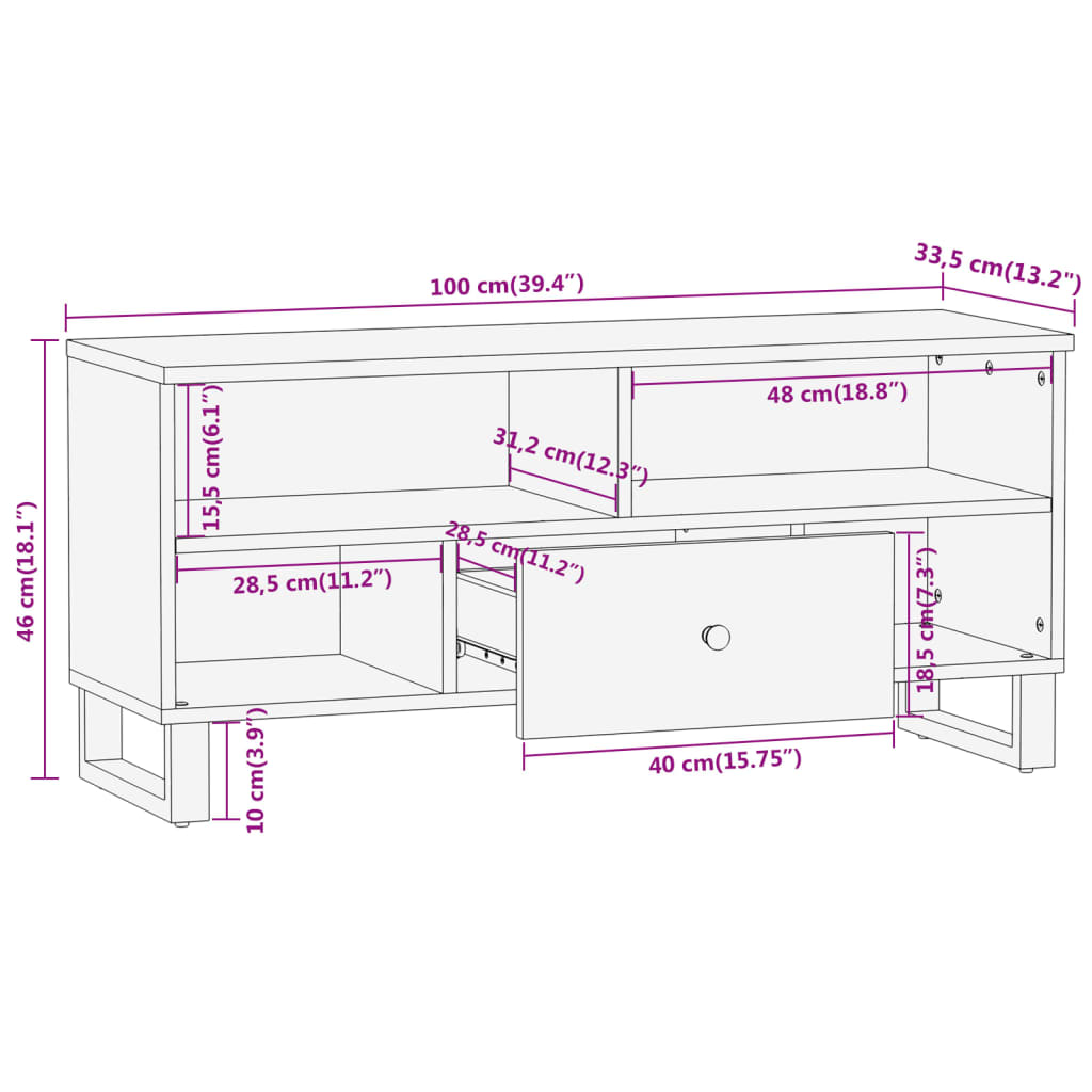 TV-Schrank Braun und Schwarz 100x33,5x46 cm Massivholz Mango