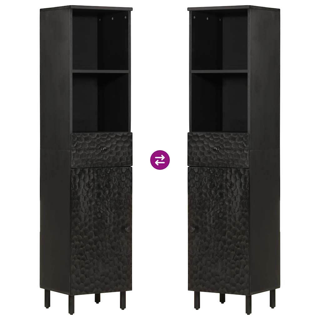 Badschrank Schwarz 38x33x160 cm Massivholz Mango