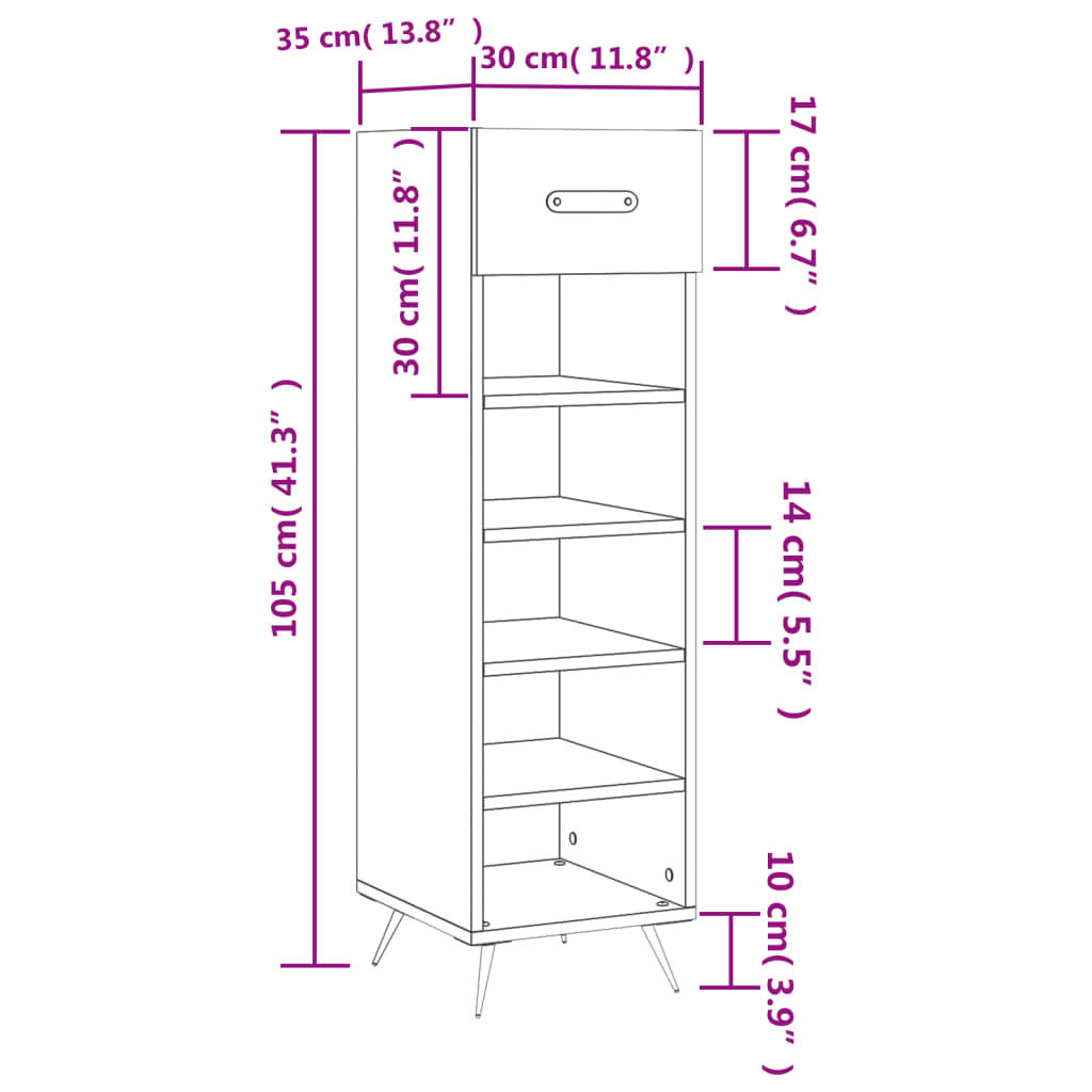 Schuhschrank Grau Sonoma 30x35x105 cm Holzwerkstoff