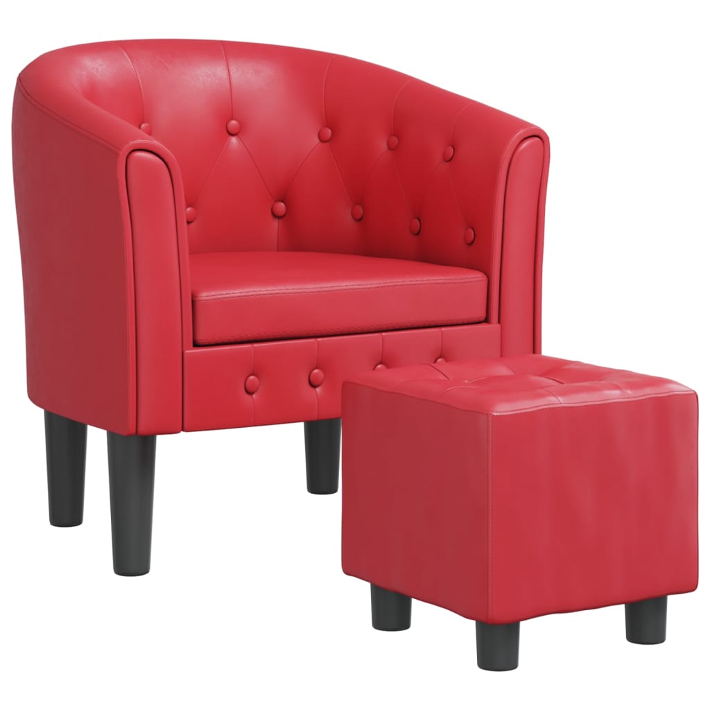 Clubsessel mit Fußhocker Rot Kunstleder
