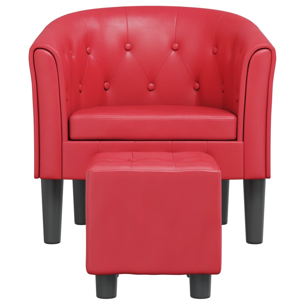 Clubsessel mit Fußhocker Rot Kunstleder