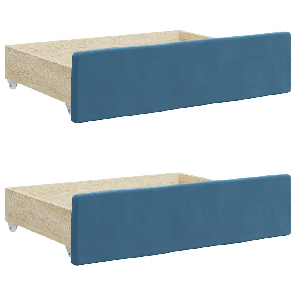 Bettschubladen 2 Stk. Blau Holzwerkstoff und Samt