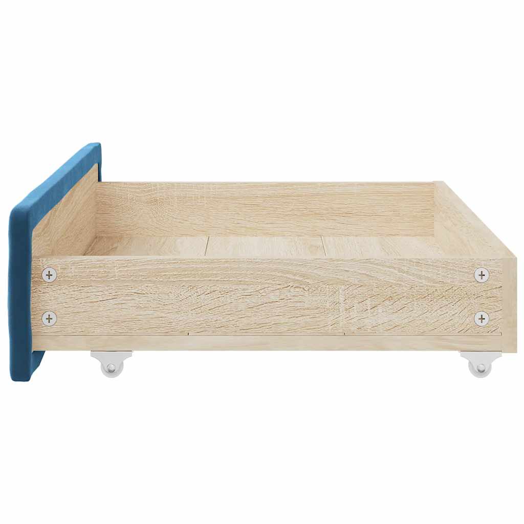 Bettschubladen 2 Stk. Blau Holzwerkstoff und Samt