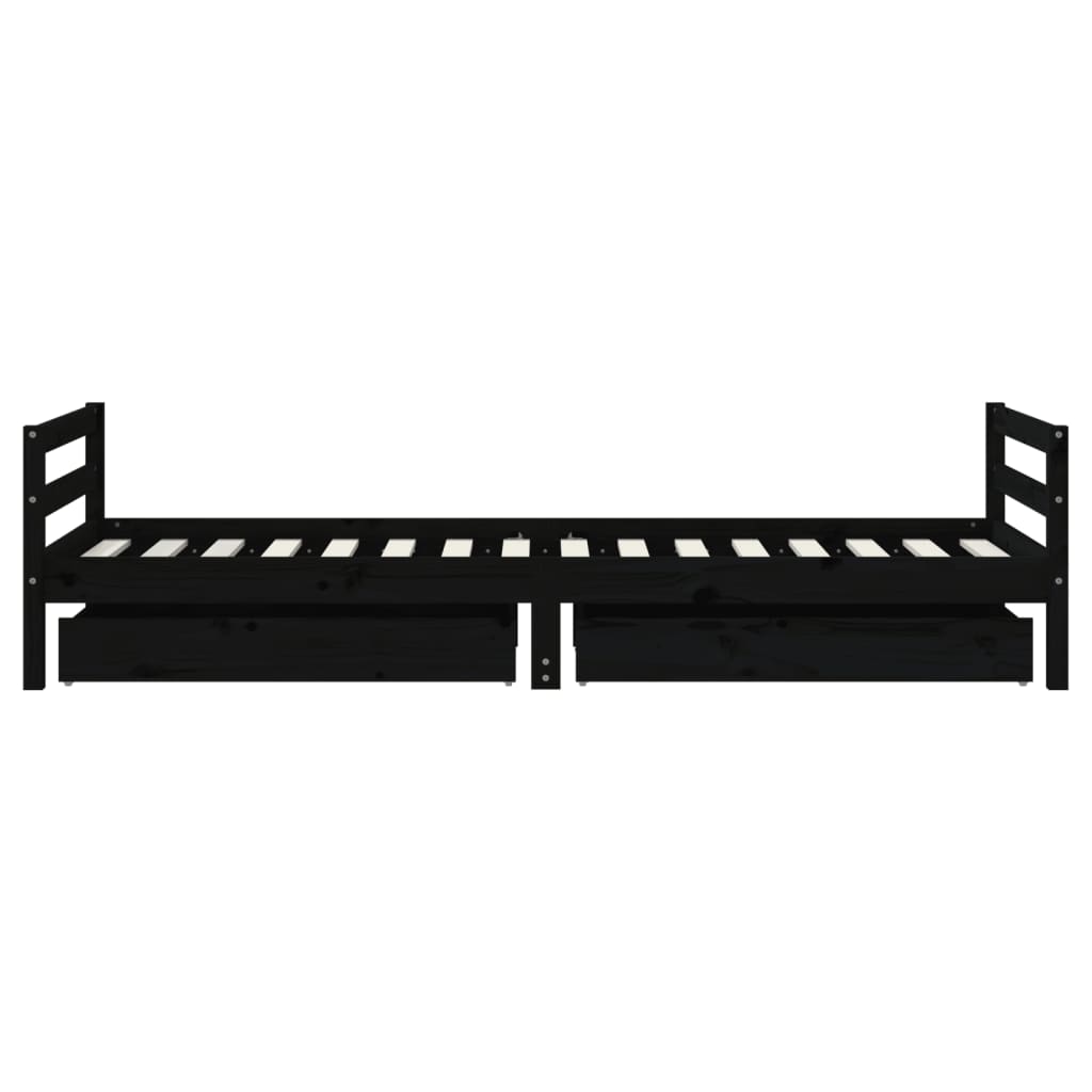 Kinderbett mit Schubladen Schwarz 90x200 cm Massivholz Kiefer