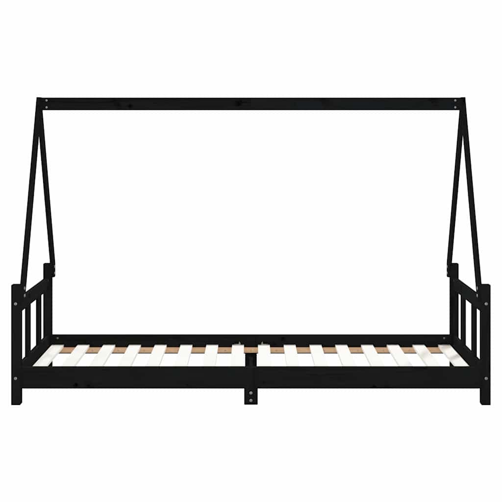 Kinderbett Schwarz 90x200 cm Massivholz Kiefer