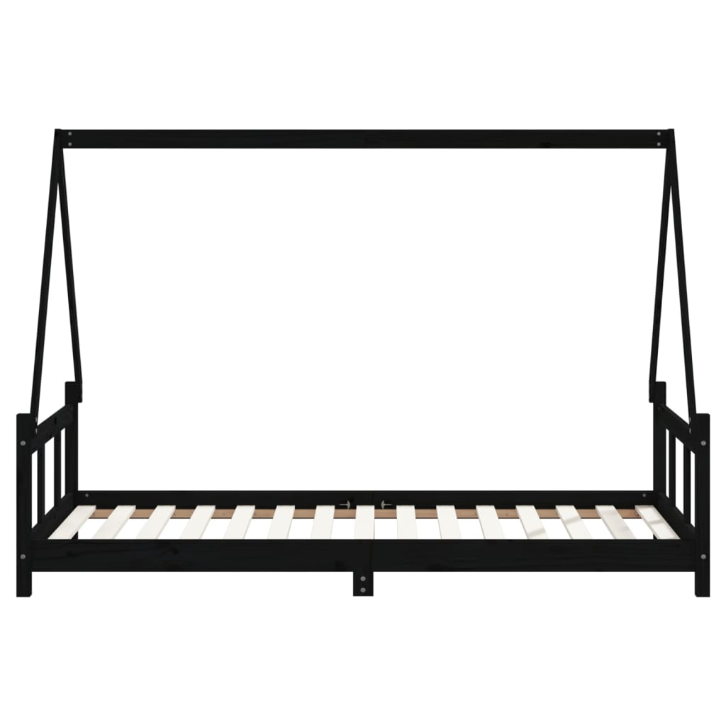 Kinderbett Schwarz 90x190 cm Massivholz Kiefer
