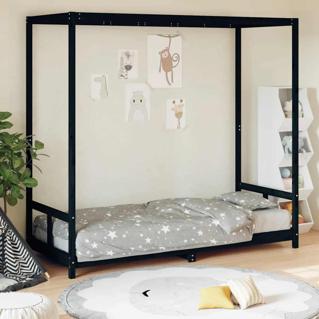 Kinderbett Schwarz 80x200 cm Massivholz Kiefer