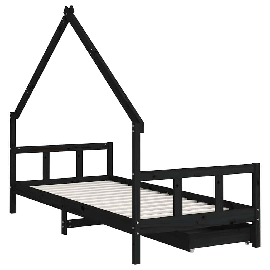 Kinderbett mit Schubladen Schwarz 90x190 cm Massivholz Kiefer