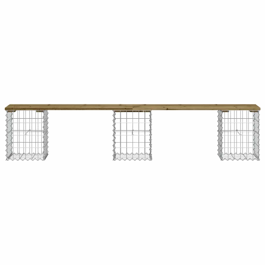 Gartenbank aus Gabionen 203x31x42 cm Kiefernholz Imprägniert