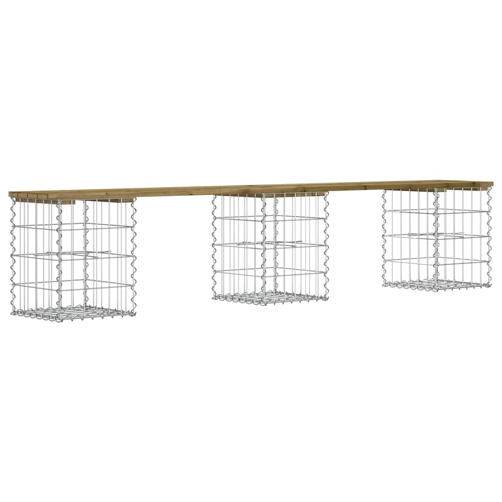 Gartenbank aus Gabionen 203x31x42 cm Kiefernholz Imprägniert