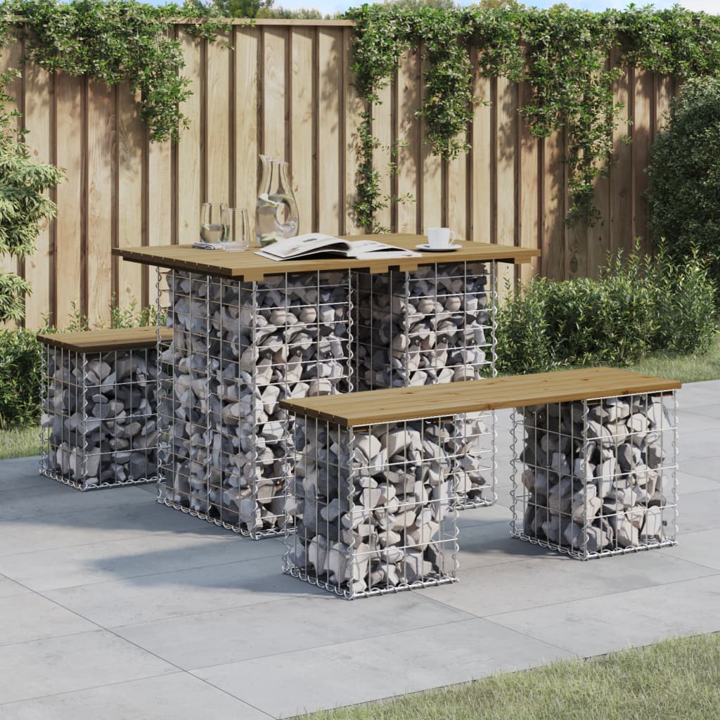 Gartentisch aus Gabionen 100x70x72 cm Kiefernholz Imprägniert