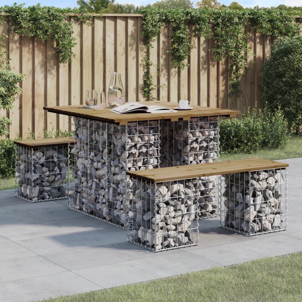 Gartentisch aus Gabionen 100x102x72 cm Kiefernholz Imprägniert