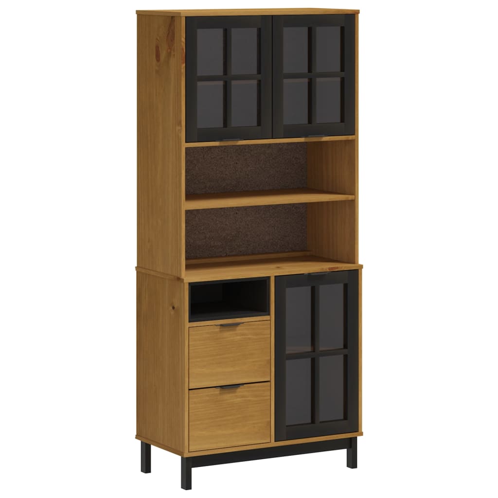 Highboard mit Glastüren FLAM 80x40x180 cm Massivholz Kiefer