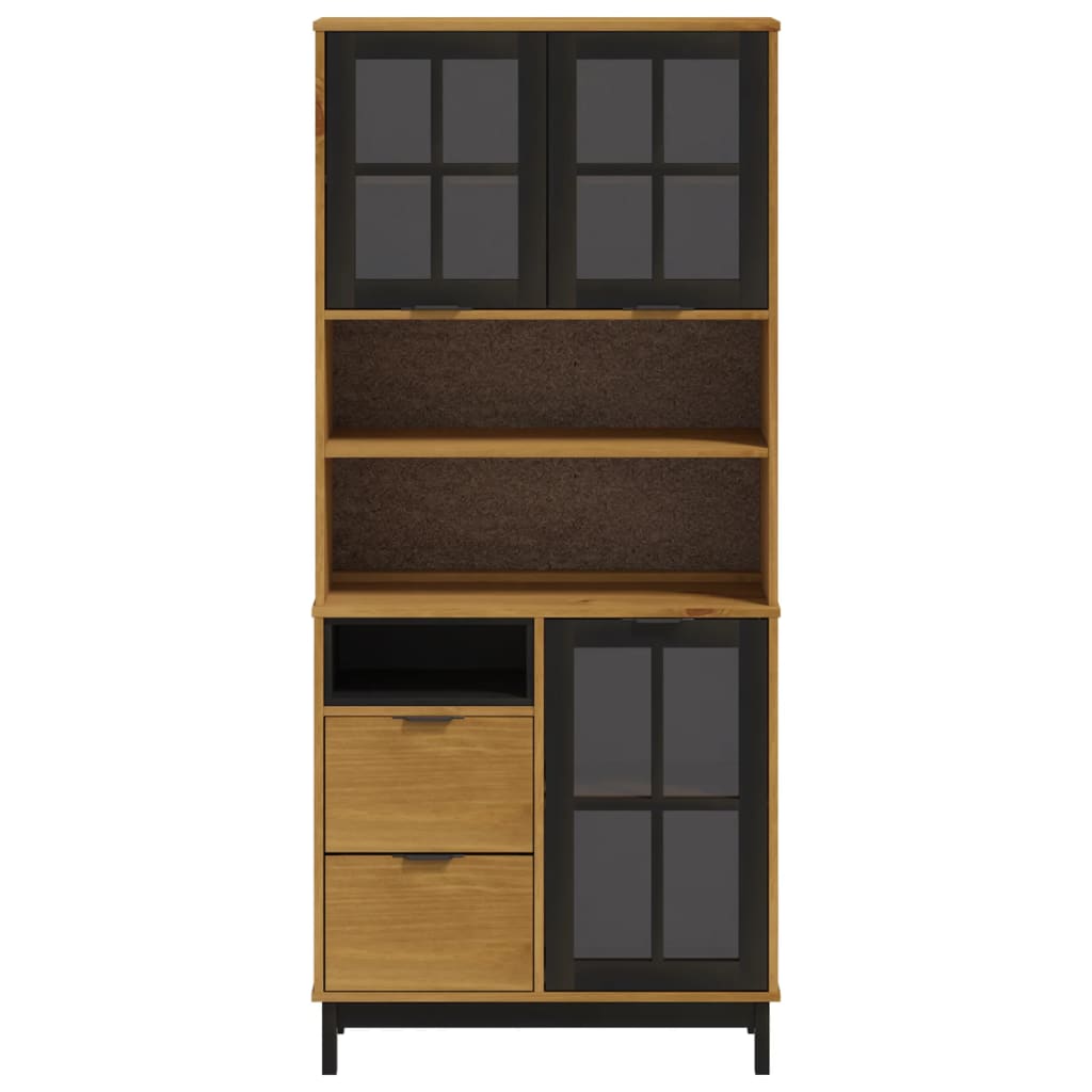Highboard mit Glastüren FLAM 80x40x180 cm Massivholz Kiefer