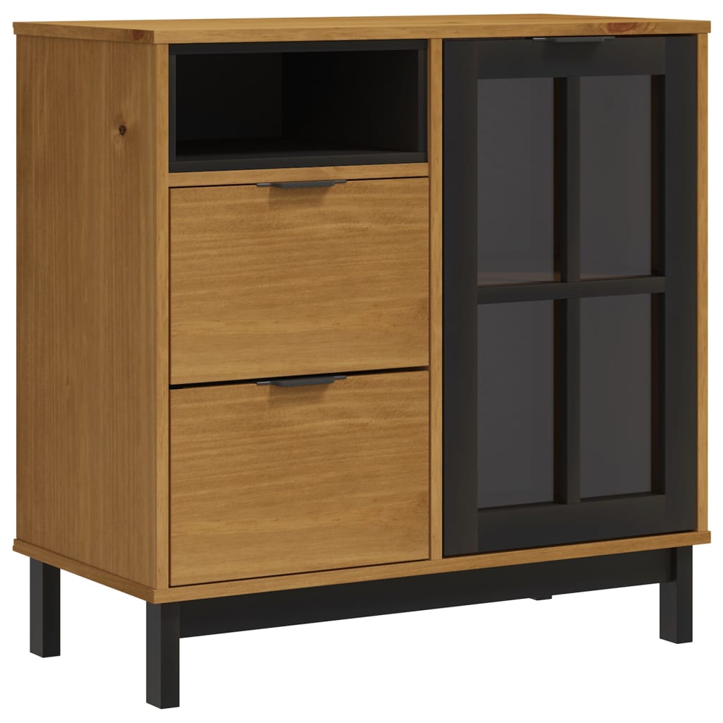 Highboard mit Glastüren FLAM 80x40x180 cm Massivholz Kiefer