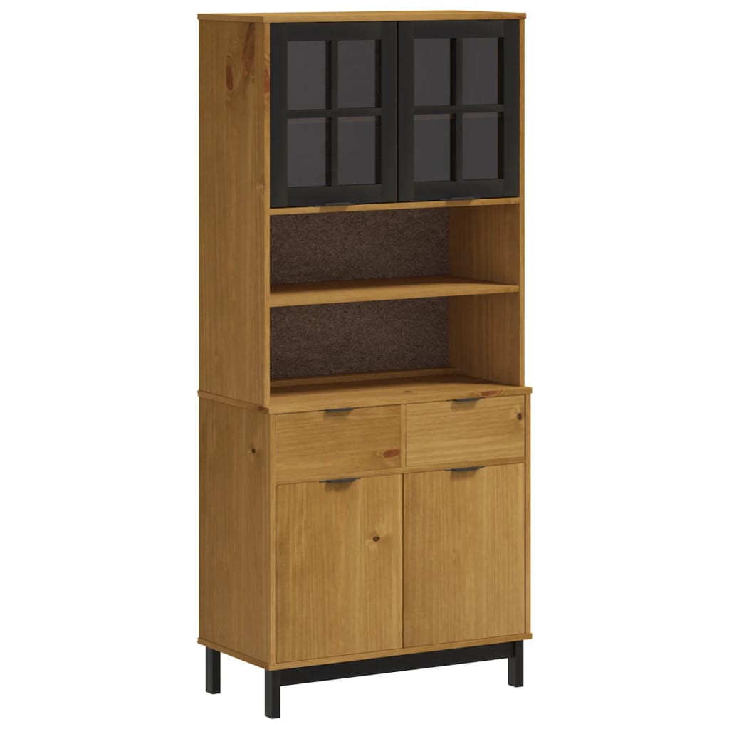 Highboard mit Glastüren FLAM 80x40x180 cm Massivholz Kiefer