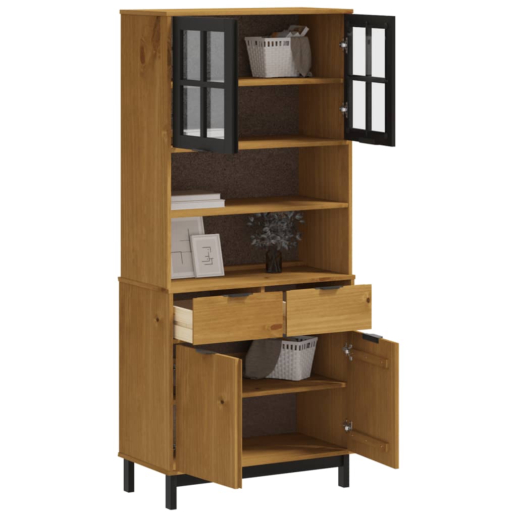Highboard mit Glastüren FLAM 80x40x180 cm Massivholz Kiefer