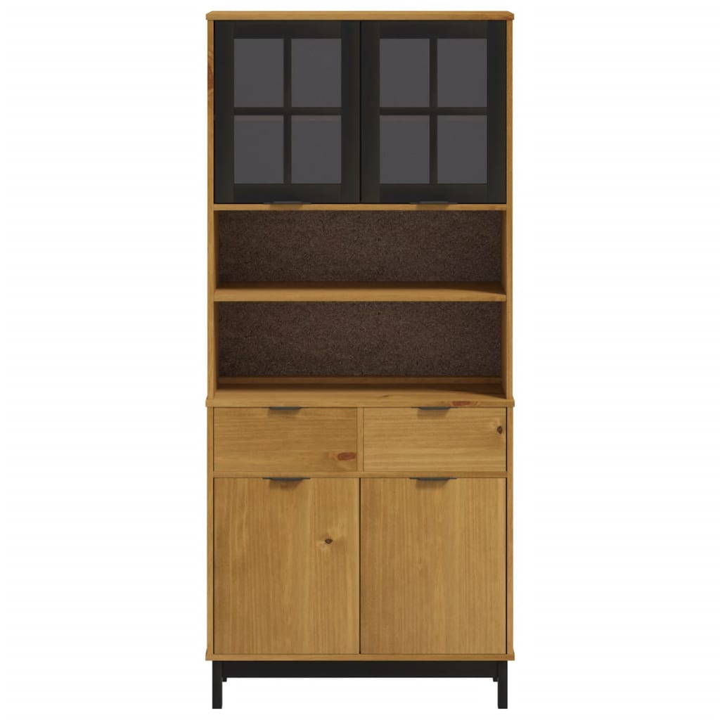 Highboard mit Glastüren FLAM 80x40x180 cm Massivholz Kiefer