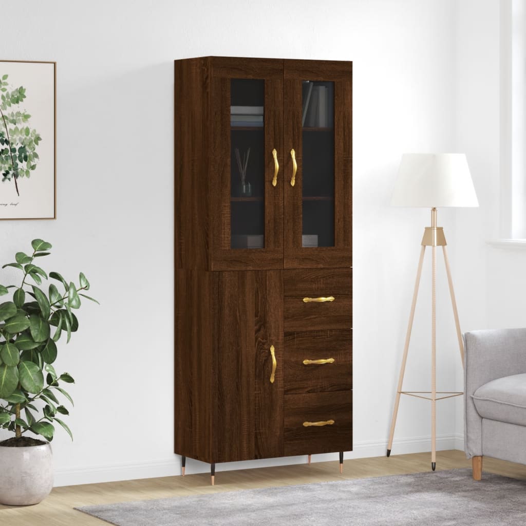 Highboard Braun Eichen-Optik 69,5x34x180 cm Holzwerkstoff