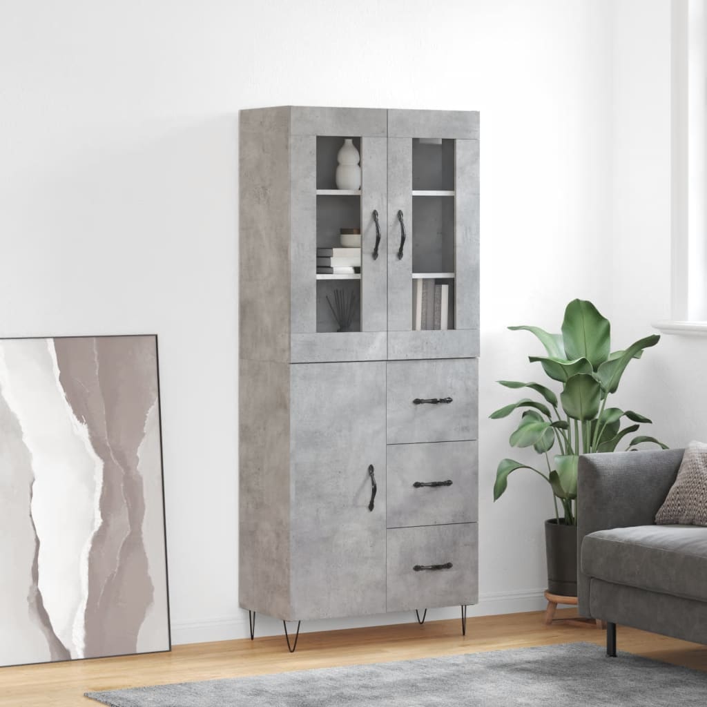 Highboard Betongrau 69,5x34x180 cm Holzwerkstoff