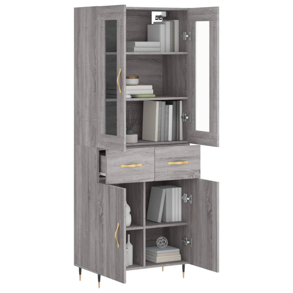 Highboard Grau Sonoma 69,5x34x180 cm Holzwerkstoff