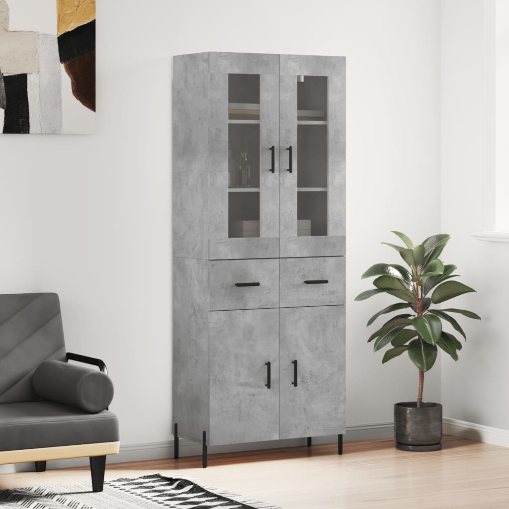 Highboard Betongrau 69,5x34x180 cm Holzwerkstoff