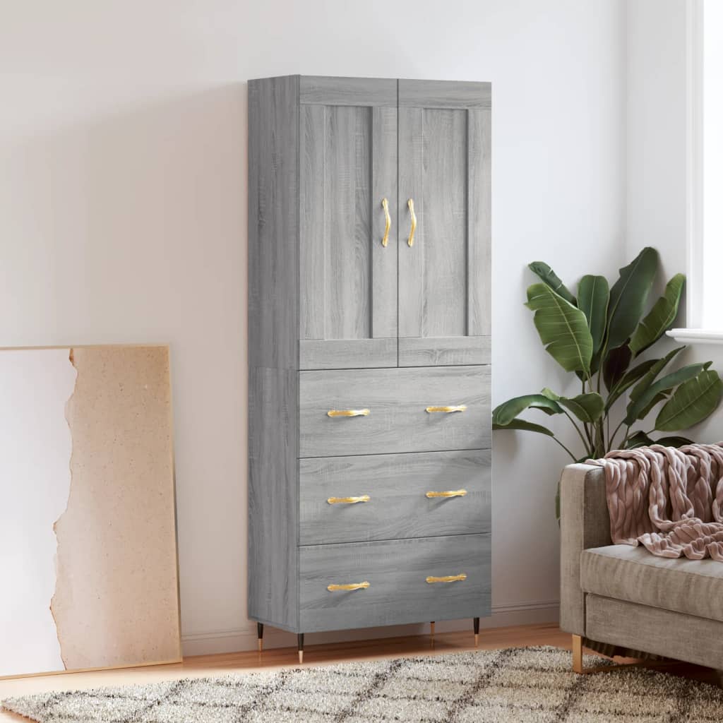 Highboard Grau Sonoma 69,5x34x180 cm Holzwerkstoff
