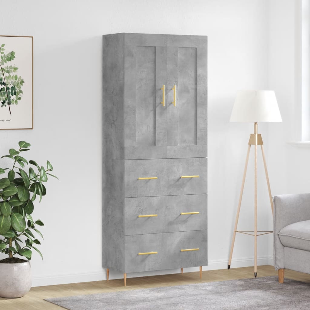 Highboard Betongrau 69,5x34x180 cm Holzwerkstoff