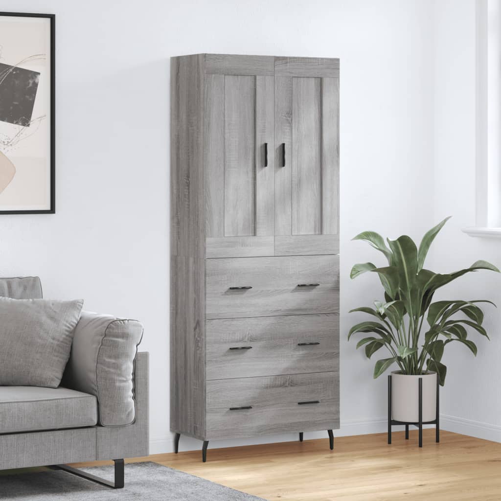 Highboard Grau Sonoma 69,5x34x180 cm Holzwerkstoff