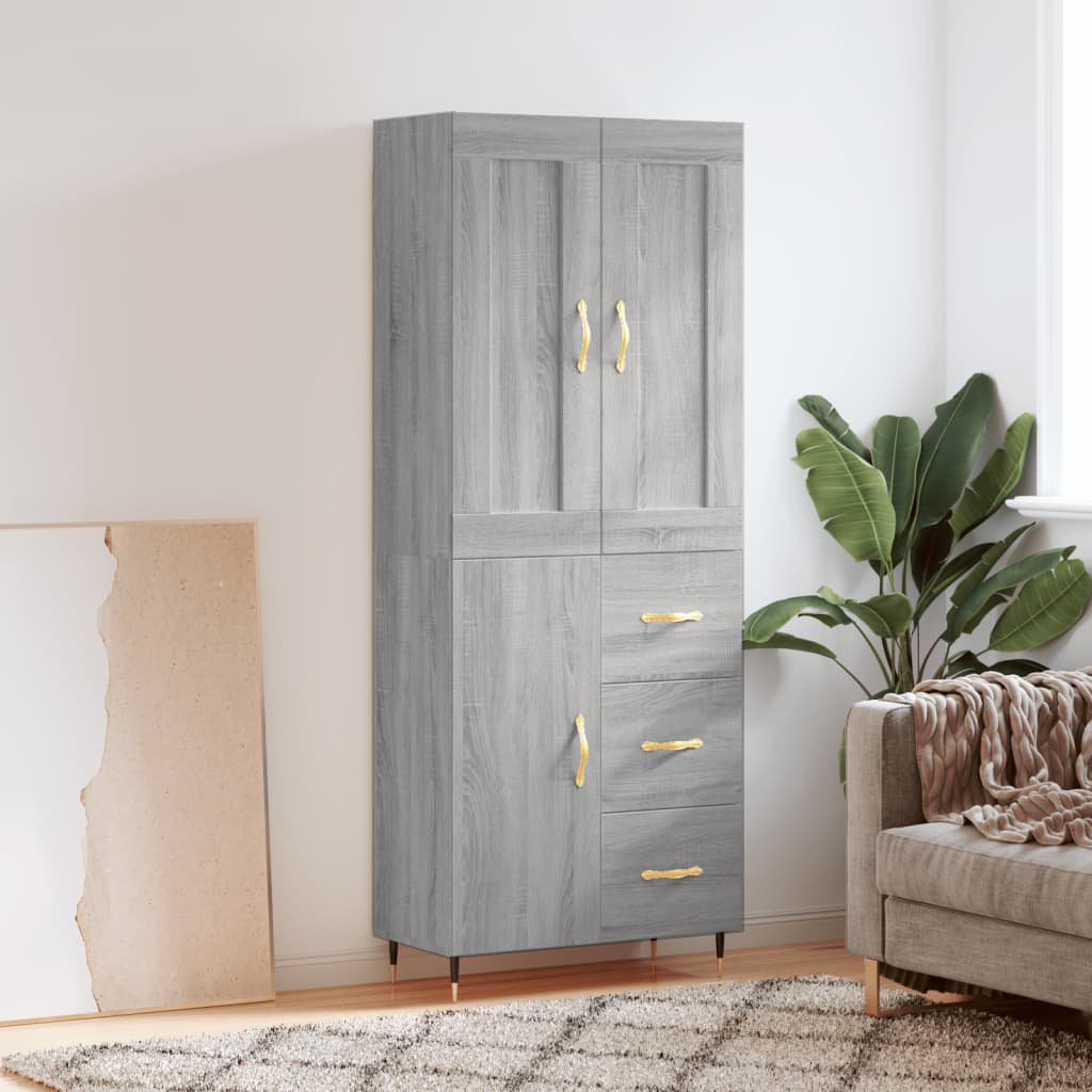 Highboard Grau Sonoma 69,5x34x180 cm Holzwerkstoff