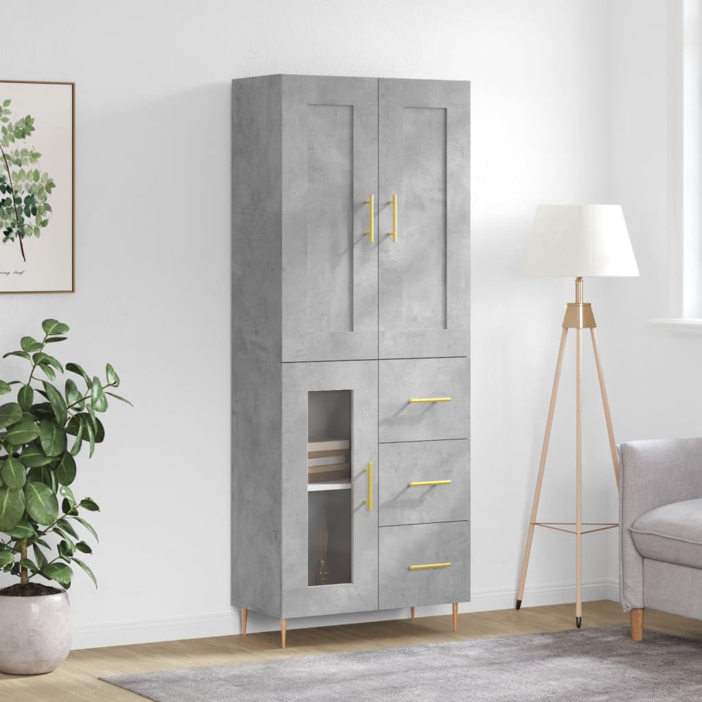 Highboard Betongrau 69,5x34x180 cm Holzwerkstoff