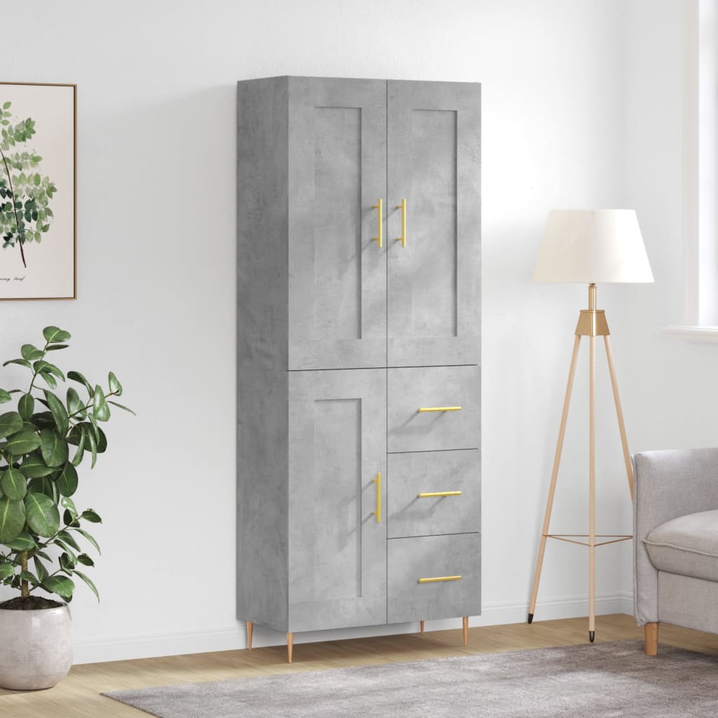 Highboard Betongrau 69,5x34x180 cm Holzwerkstoff