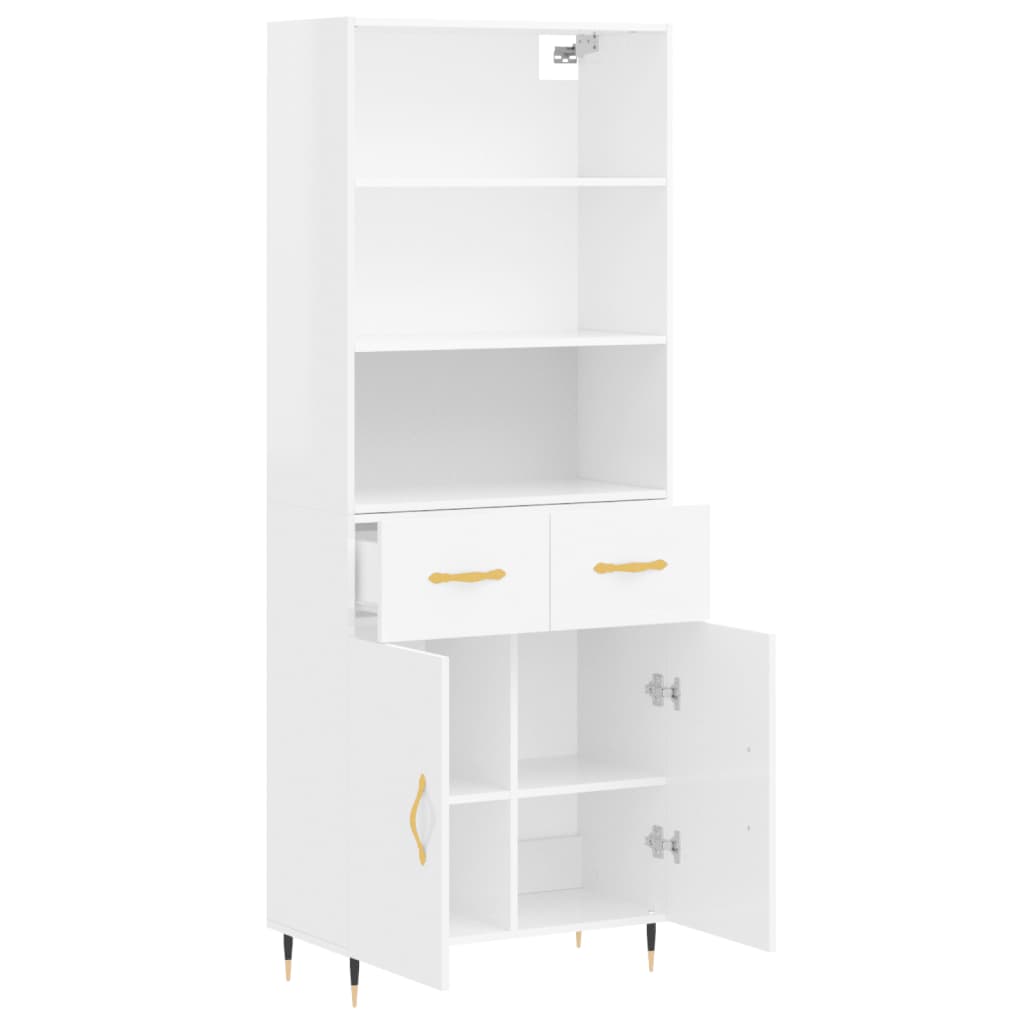 Highboard Hochglanz-Weiß 69,5x34x180 cm Holzwerkstoff