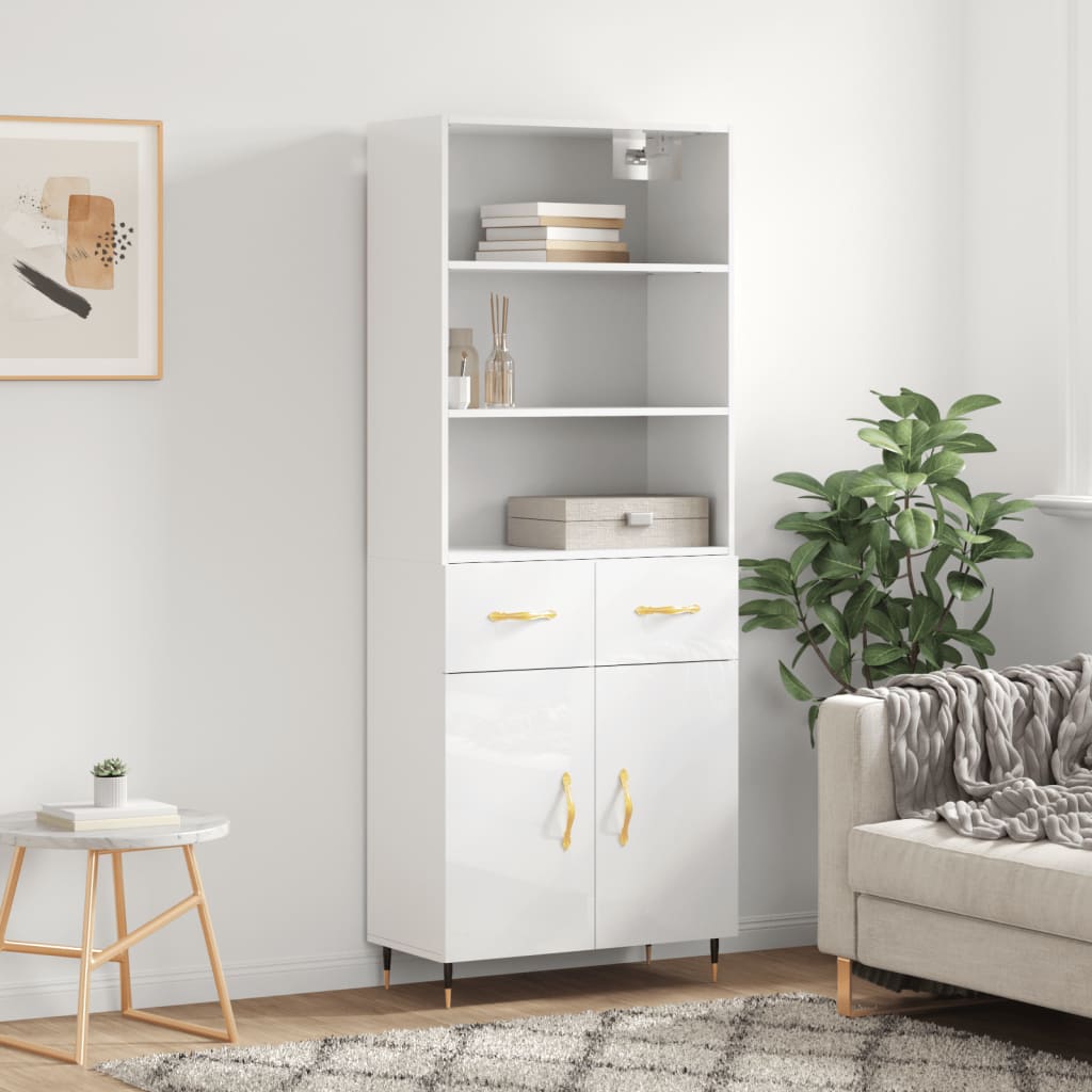 Highboard Hochglanz-Weiß 69,5x34x180 cm Holzwerkstoff