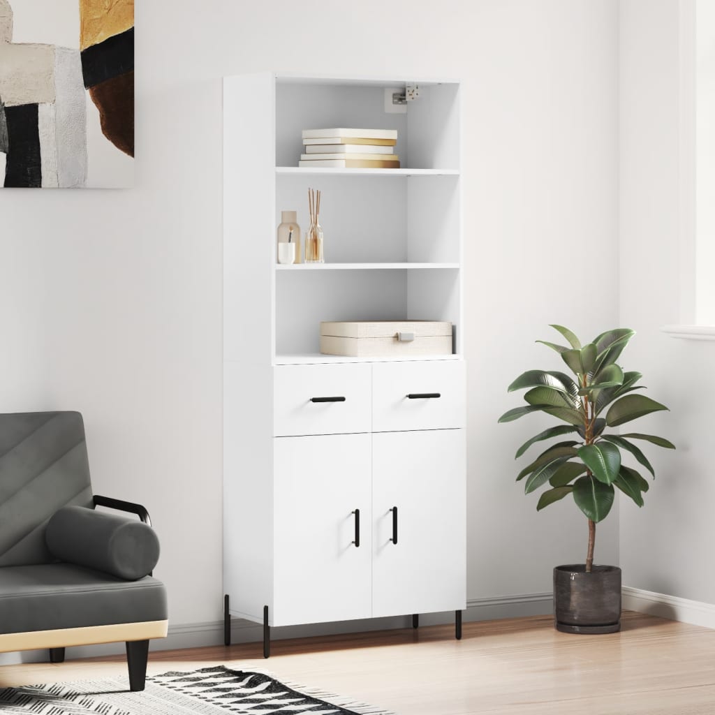 Highboard Hochglanz-Weiß 69,5x34x180 cm Holzwerkstoff
