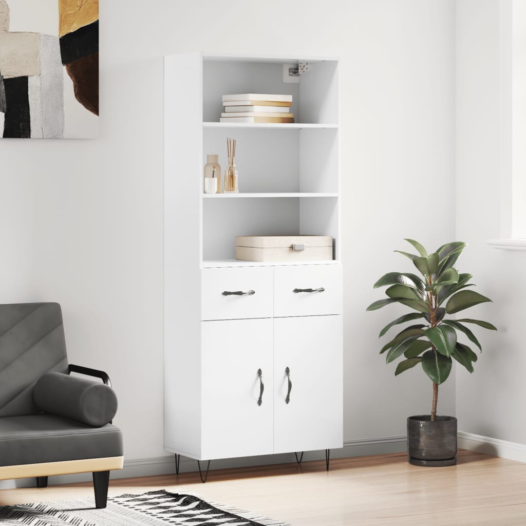 Highboard Hochglanz-Weiß 69,5x34x180 cm Holzwerkstoff