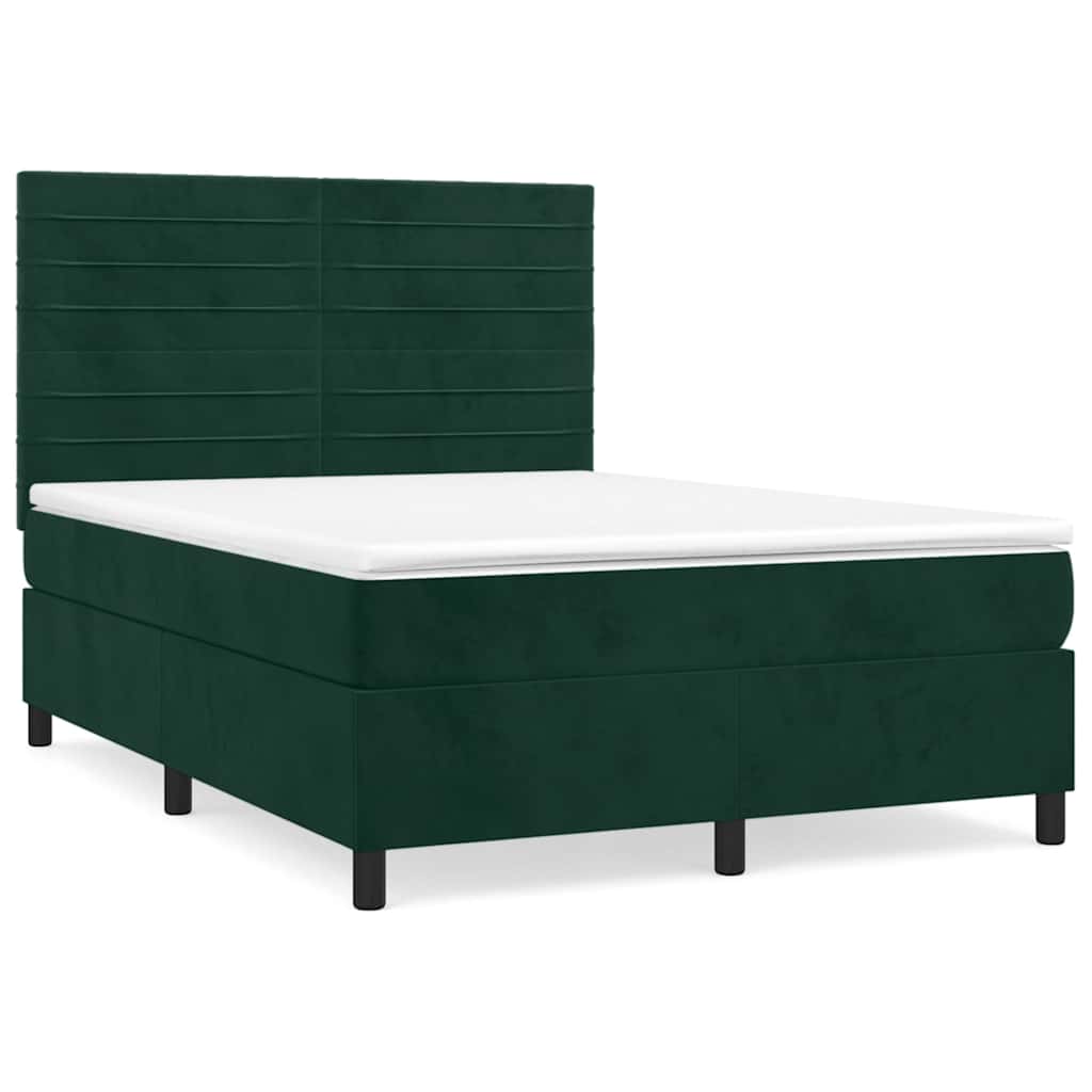 Boxspringbett mit Matratze Dunkelgrün 140x190 cm Samt
