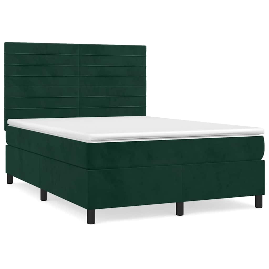 Boxspringbett mit Matratze Dunkelgrün 140x200 cm Samt