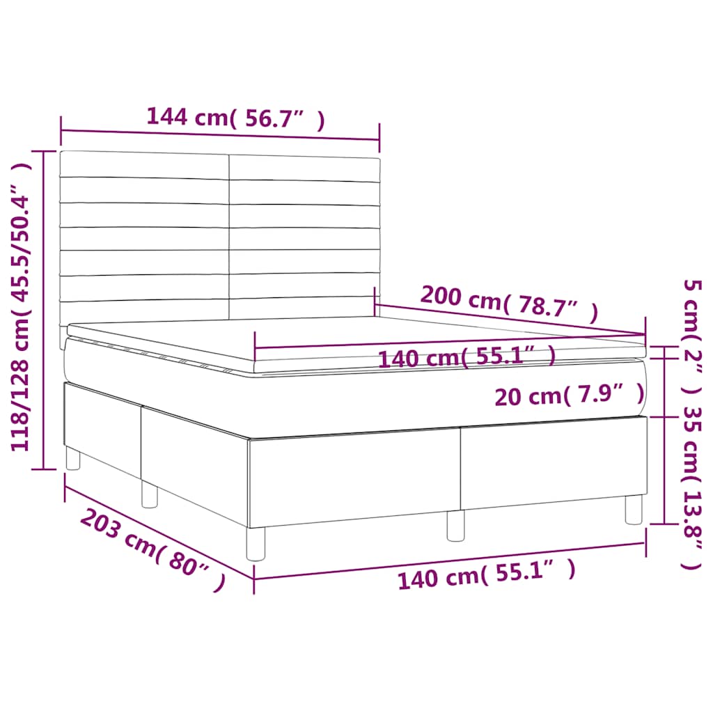 Boxspringbett mit Matratze Dunkelblau 140x200 cm Samt