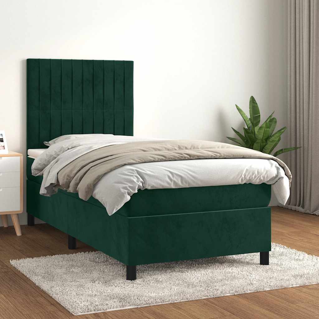 Boxspringbett mit Matratze Dunkelgrün 90x190 cm Samt